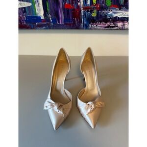 Casadei Champagne Satin Bow d'Orsay‎ Pointed Toe Pumps | Size 38